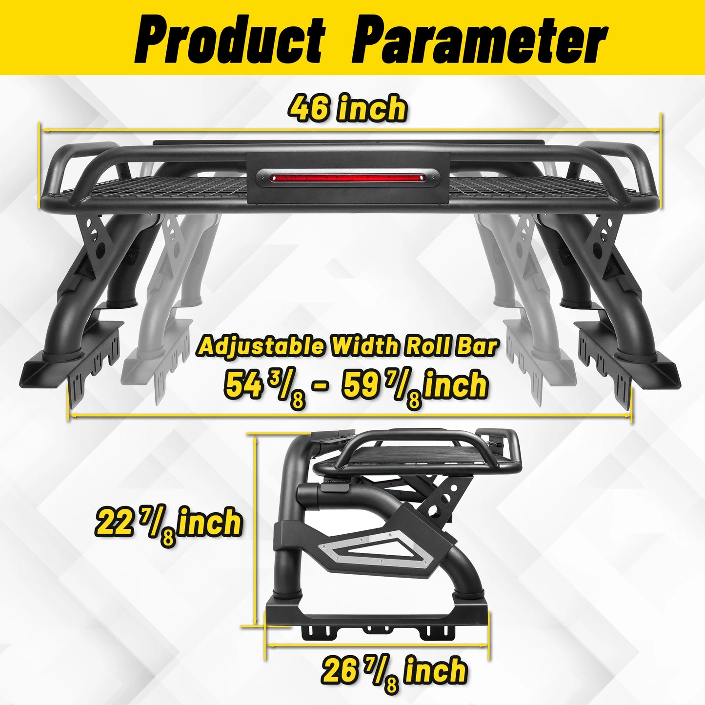 Roll Bar with Cargo Basket, LED Brake Light & Light Rack for Mid-Size Truck