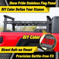Truck bed rack with USA flag design, perfect for custom colors and DIY painting to match your style.