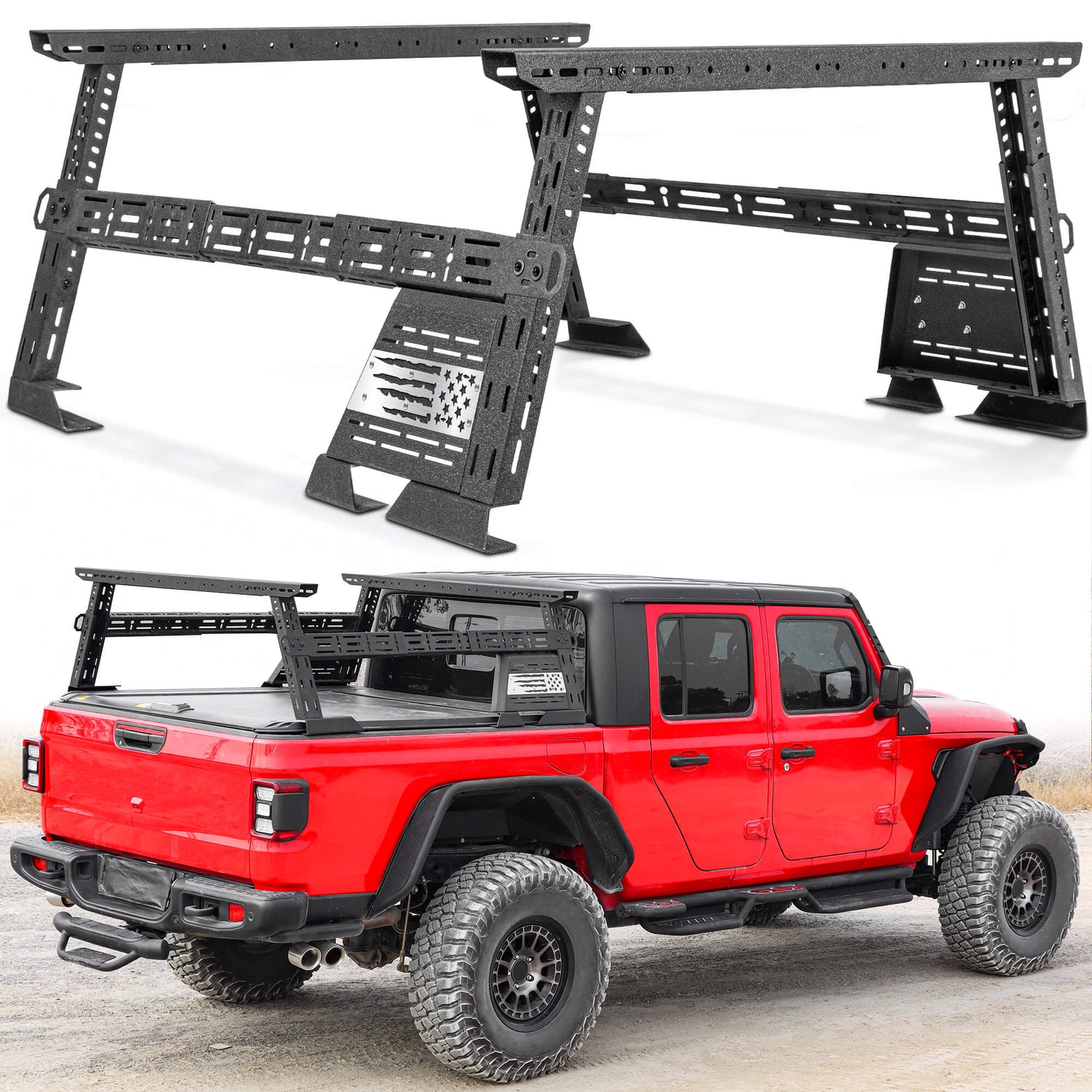 Versatile 5 tactical crossbars for truck bed racks, ideal for cargo and gear setup